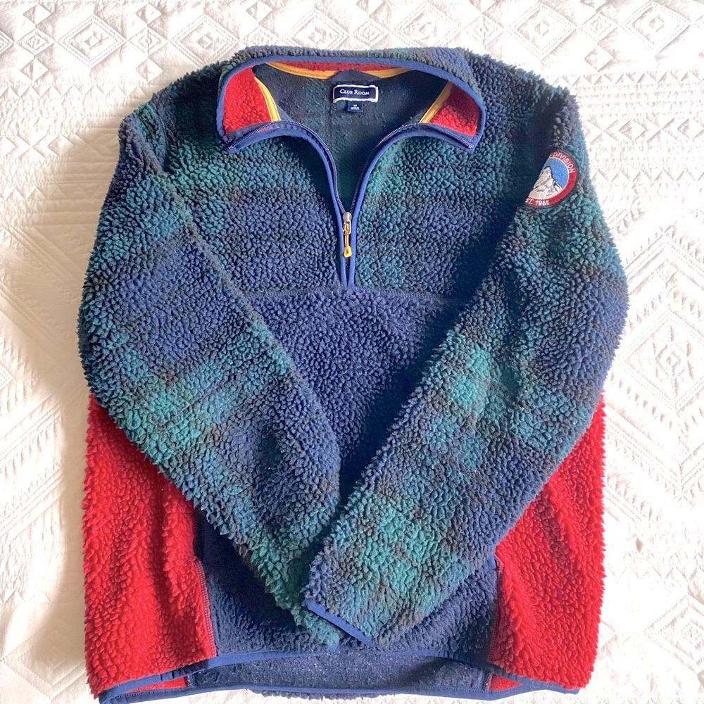 PLAID WINTER SHERPA QUARTER ZIP OVERSIZED with primary colors